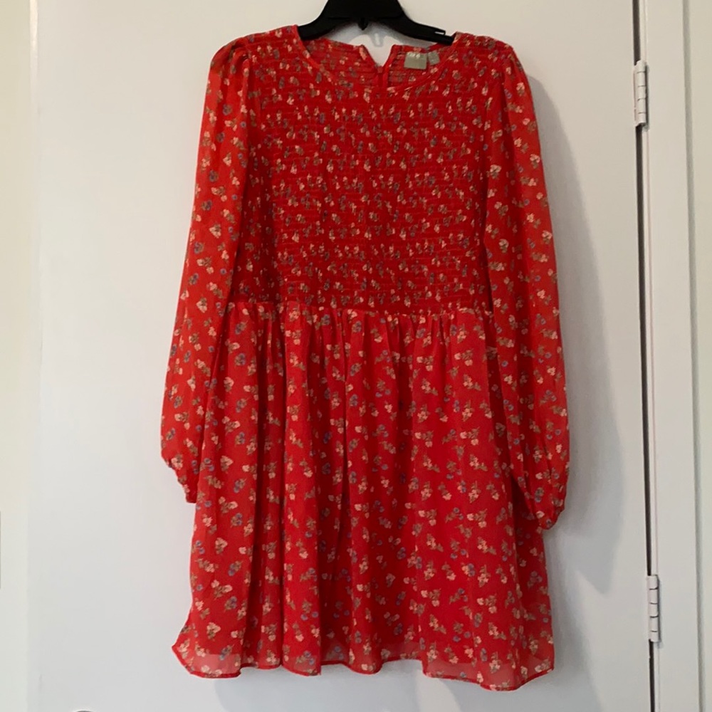 ASOS red floral smocked dress